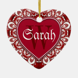 White Red Heart Name Deuren Signs Ornament