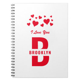 White Red Hipster Monogram Happy Valentine's Day Notitieboek