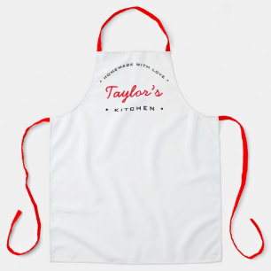 White Red Homemade with Love Personalized Kitchen Schort