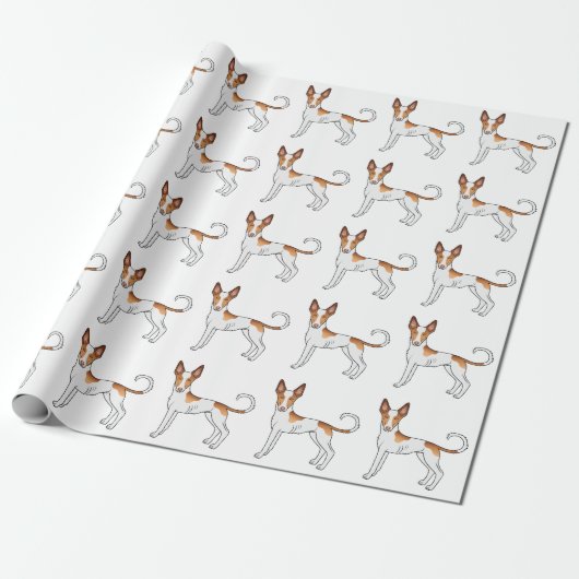 White & Red Ibizan Hound Smooth Coat Dog Patroon Cadeaupapier (Uitgerold)