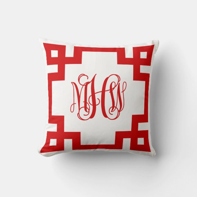 White Red Key Vine Monogram DIY BG Kussen (Voorkant)
