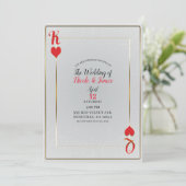 White Red King & Queen of Hearts Elegant Wedding Kaart (Staand voorkant)