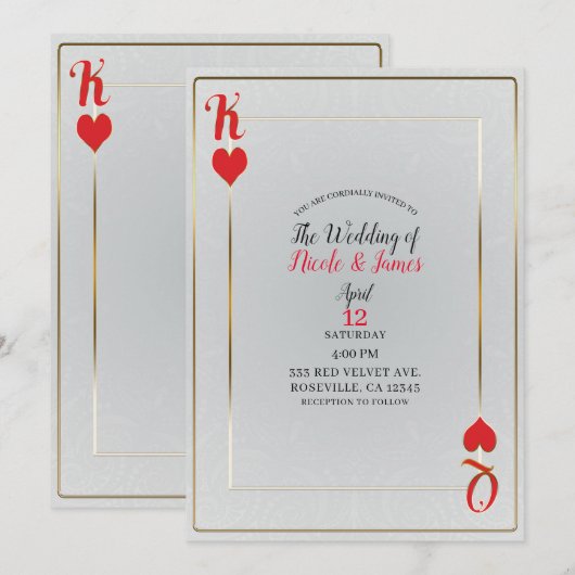 White Red King & Queen of Hearts Elegant Wedding Kaart (Voorkant / Achterkant)
