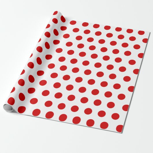 White & Red Medium Polka Dot Kerstmis Cadeaupapier (Uitgerold)