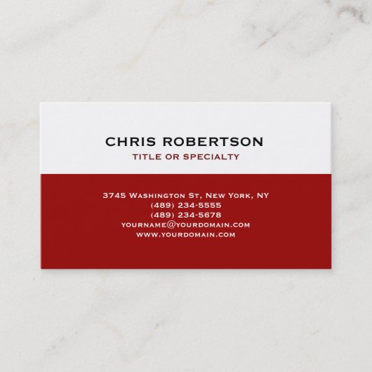 White Red Modern Simple Plain Visitekaartje (Voorkant)