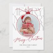 WHITE RED MODERN TYPOGRAPHY PHOTO ORNAMENT  FEESTDAGENKAART (Voorkant)