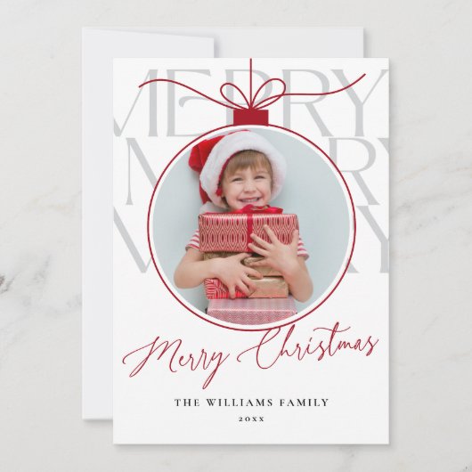 WHITE RED MODERN TYPOGRAPHY PHOTO ORNAMENT  FEESTDAGENKAART (Voorkant)