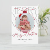 WHITE RED MODERN TYPOGRAPHY PHOTO ORNAMENT  FEESTDAGENKAART (Staand voorkant)