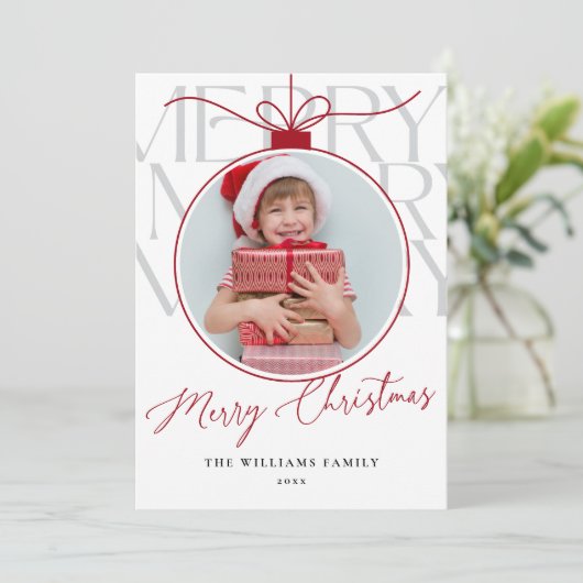 WHITE RED MODERN TYPOGRAPHY PHOTO ORNAMENT FEESTDAGENKAART (Staand voorkant)