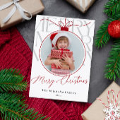 WHITE RED MODERN TYPOGRAPHY PHOTO ORNAMENT  FEESTDAGENKAART