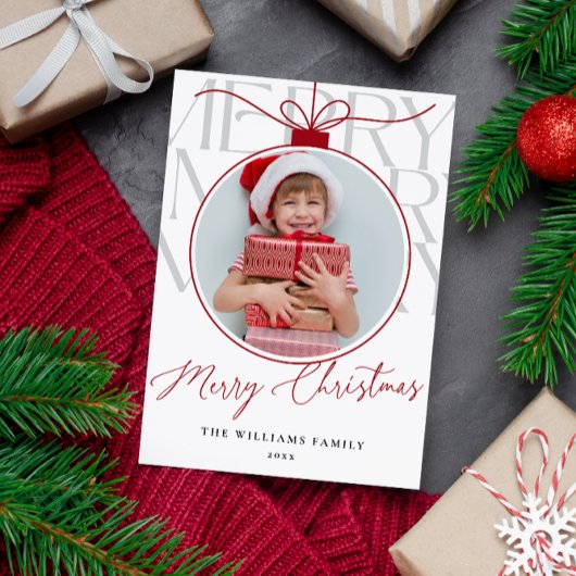 WHITE RED MODERN TYPOGRAPHY PHOTO ORNAMENT  FEESTDAGENKAART