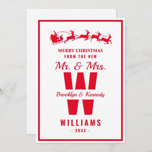 White Red Monogram Pas getrouwd Mr. en Mrs. Feestdagenkaart (Voorkant / Achterkant)