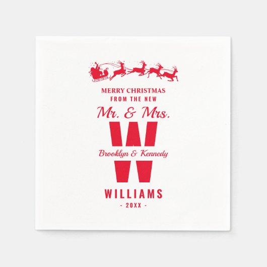 White Red Monogram Pas getrouwd Mr. en Mrs. Servet (Voorkant)