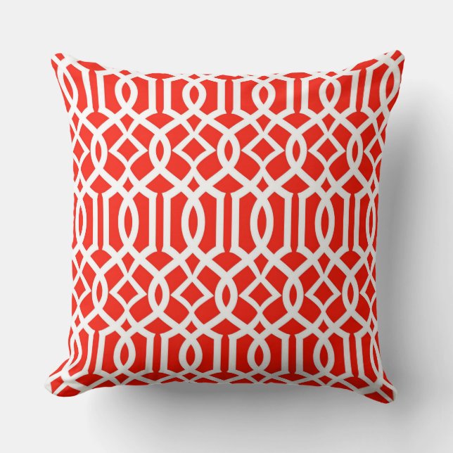 White Red Moroccan Trellis Decor Pillow Kussen (Voorkant)