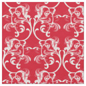 White Red Parisian Damask Pattern Fabric Stof (Close Up)
