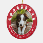White Red Paw drukt Pet's eerste kerstfoto af Keramisch Ornament (Links)
