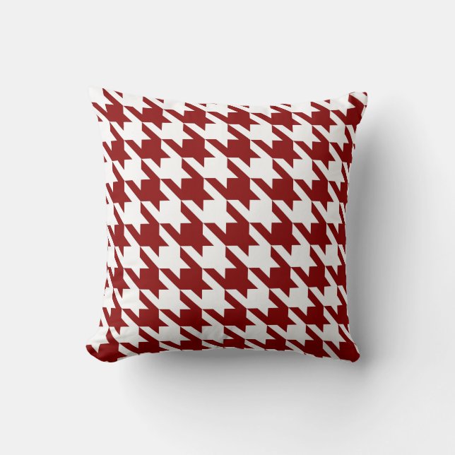 White Red Pied de Poule Houndstooth Kussen (Voorkant)