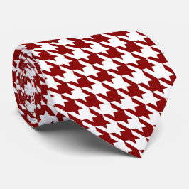 White Red Pied de Poule Houndstooth Stropdas