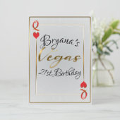 White & Red Queen of Hearts Vegas 21st Birthday Kaart (Staand voorkant)