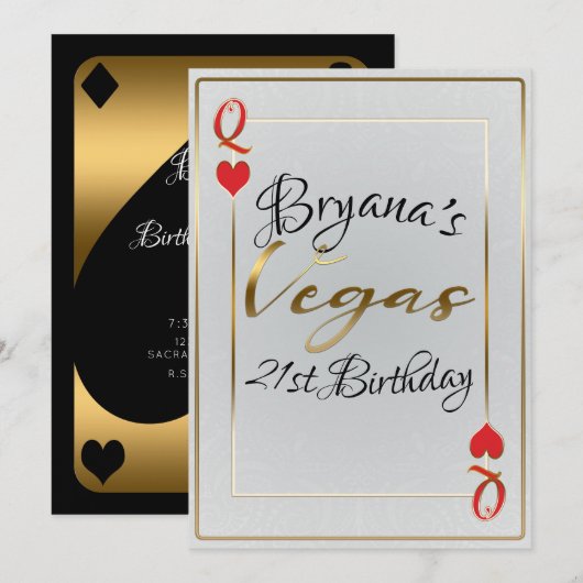 White & Red Queen of Hearts Vegas 21st Birthday Kaart (Voorkant / Achterkant)