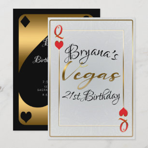 White & Red Queen of Hearts Vegas 21st Birthday Kaart