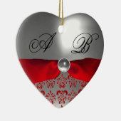 WHITE RED RIBBON DAMASK GEM STONE MONOGRAM KERAMISCH ORNAMENT (Rechts)
