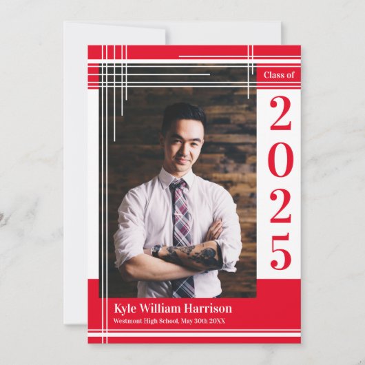 White Red School Colour Afstuderen Foto geplakt Kaart (Voorkant)