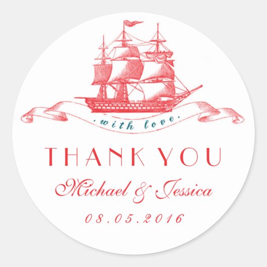 White Red  Ship Wedding Hartelijk dank, Sticker (Voorkant)