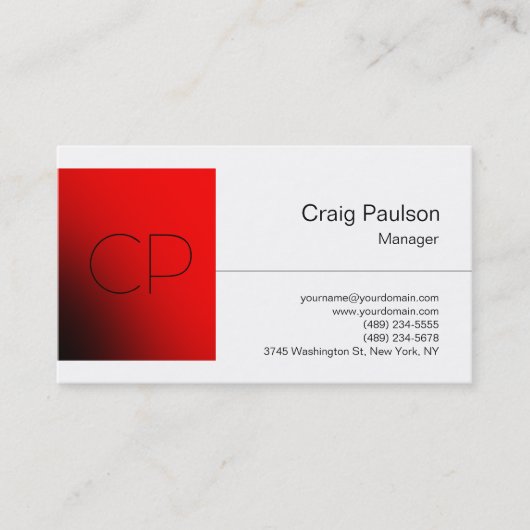 White Red Square Chic Monogram Visitekaartje (Voorkant)