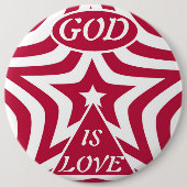 White & Red Star "God Is Love" High-Contrast Star Ronde Button 6,0 Cm (Voorkant)