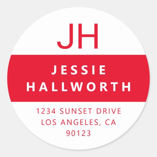 White & Red Stylish Modern Monogram Ronde Sticker (Voorkant)