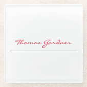 White Red Trendy Handwriting Plain Creative Modern Glazen Onderzetter (Voorkant)