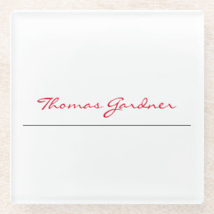 White Red Trendy Handwriting Plain Creative Modern Glazen Onderzetter