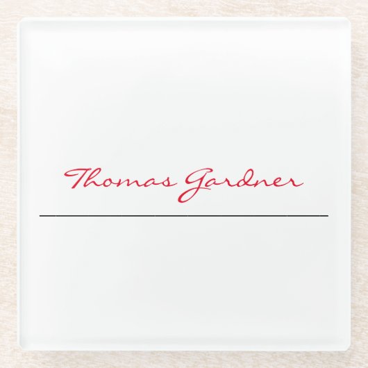 White Red Trendy Handwriting Plain Creative Modern Glazen Onderzetter (Voorkant)