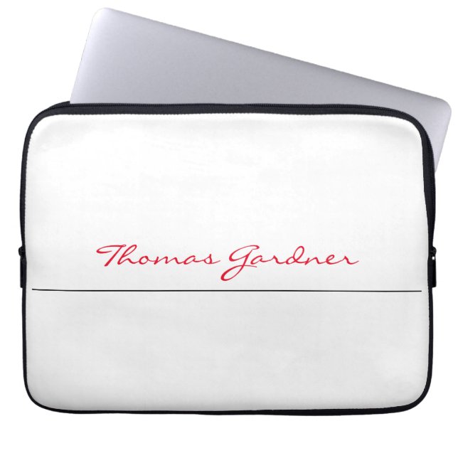 White Red Trendy Handwriting Plain Creative Modern Laptop Sleeve (Voorkant)