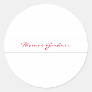 White Red Trendy Handwriting Plain Creative Modern Ronde Sticker