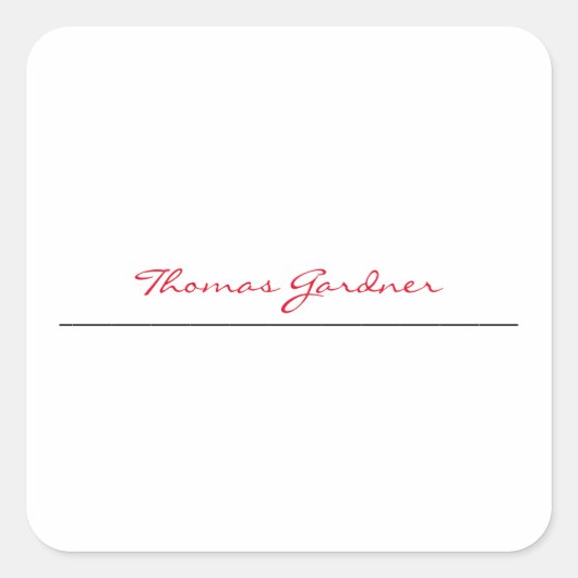White Red Trendy Handwriting Plain Creative Modern Vierkante Sticker (Voorkant)