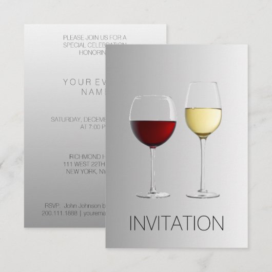 White Red Wine Glass Club Partij Vip Uitnodiging (Voorkant / Achterkant)