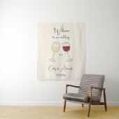 White Red Wine Glass Wedding Welcome Wandkleed (In situ)