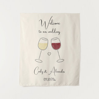 White Red Wine Glass Wedding Welcome Wandkleed