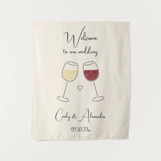 White Red Wine Glass Wedding Welcome Wandkleed (Voorkant)
