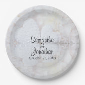 White Reflecting Hearts and Peonies Wedding Papieren Bordje (Voorkant)