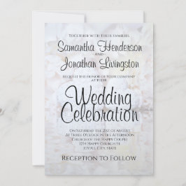 White Reflecting Peony Flowers & Hearts Wedding Kaart