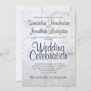 White Reflecting Peony Flowers & Hearts Wedding Kaart