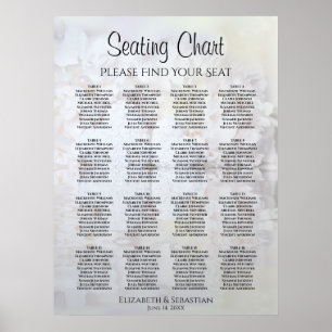 White Reflections 16 Table Wedding Seating Chart Poster
