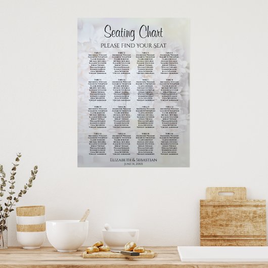 White Reflections 16 Table Wedding Seating Chart Poster (Keuken)