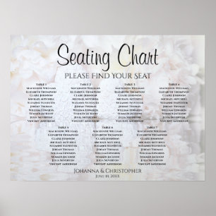White Reflections 7 Table Wedding Seating Chart Poster