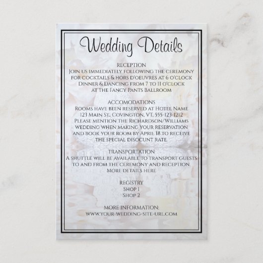 White Reflections Wedding Details Enclosure Kaart (Voorkant)