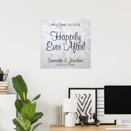 White Reflections Wedding Welcome Sign Poster (Thuiskantoor)