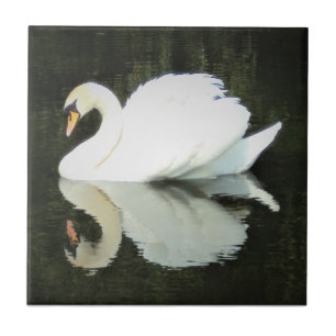White Regal Swan Ceramic Tile Tegeltje